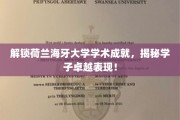 荷兰海牙大学学霸风云录，揭秘卓越学子的学术辉煌之路
