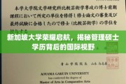 新加坡学府管理硕士新征程，开启全球视野探索之旅
