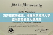 海洋英才摇篮，东京海洋大学证书背后的非凡实力与风采