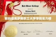 解码德克萨斯农工大学学院实力榜