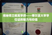 荷兰顶级学府蒂尔堡大学，学位证书背后的独特魅力与无限价值
