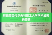 荷兰代尔夫特理工，揭秘其卓越学术成就背后的奥秘之门