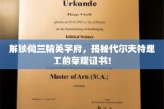 荷兰代尔夫特理工，探寻精英摇篮的卓越证书之谜